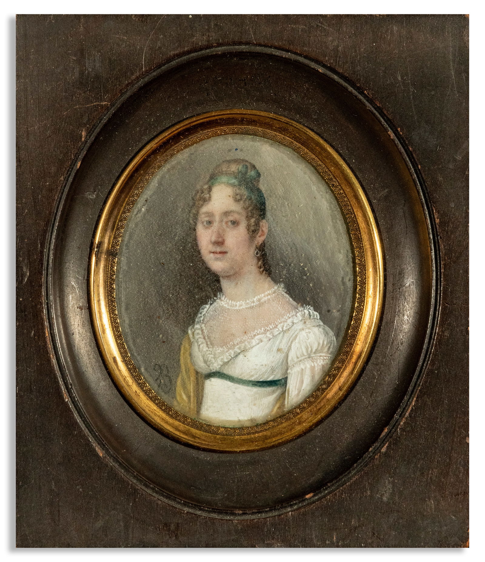 Exquisite Neoclassical Miniature signed BB? on French Vellum, 19th century. (1 of 3)
