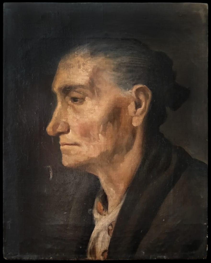 Portrait of an old woman, Basque school of the 19th century: Dimensions 55 x 45 cm
