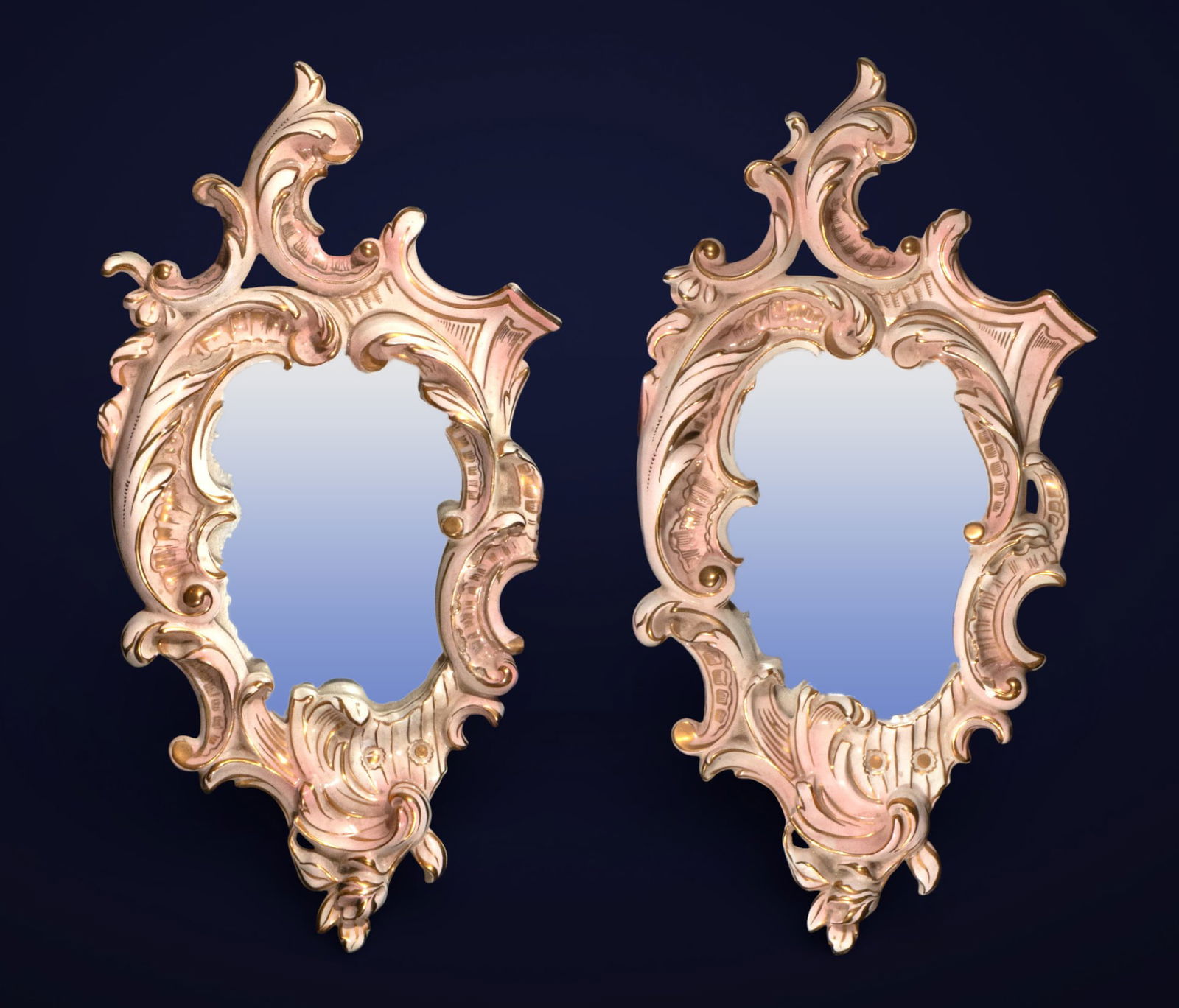 Pair of porcelain mirrors. 19th century (1 of 4)