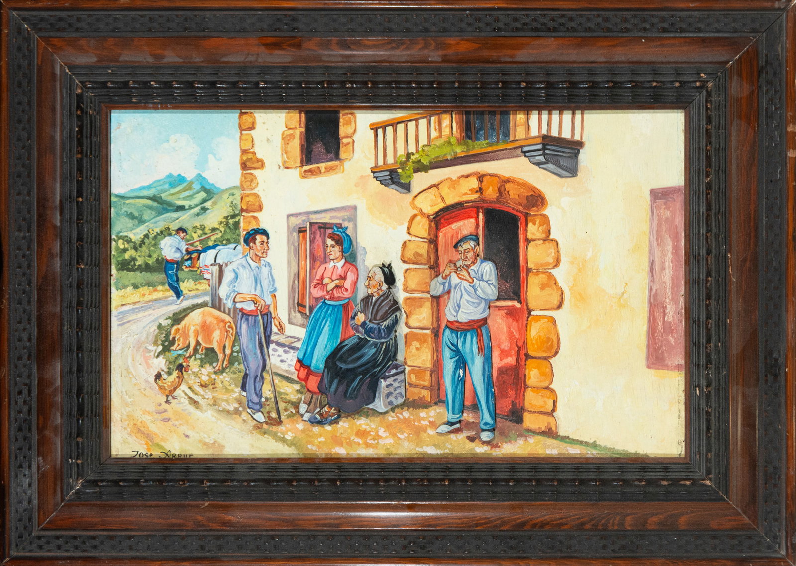 A genre scene from the Basque Country. Signed Jose Arrue. Basque School. 20th century. (1 of 4)