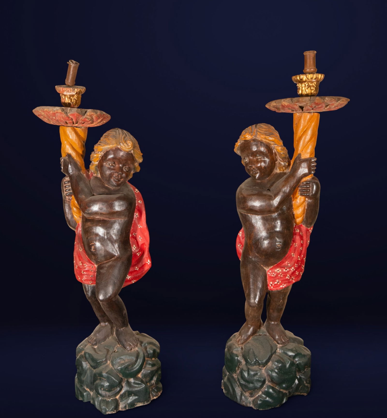 Pair of 19th-century Portuguese lamp-bearing angels (1 of 4)