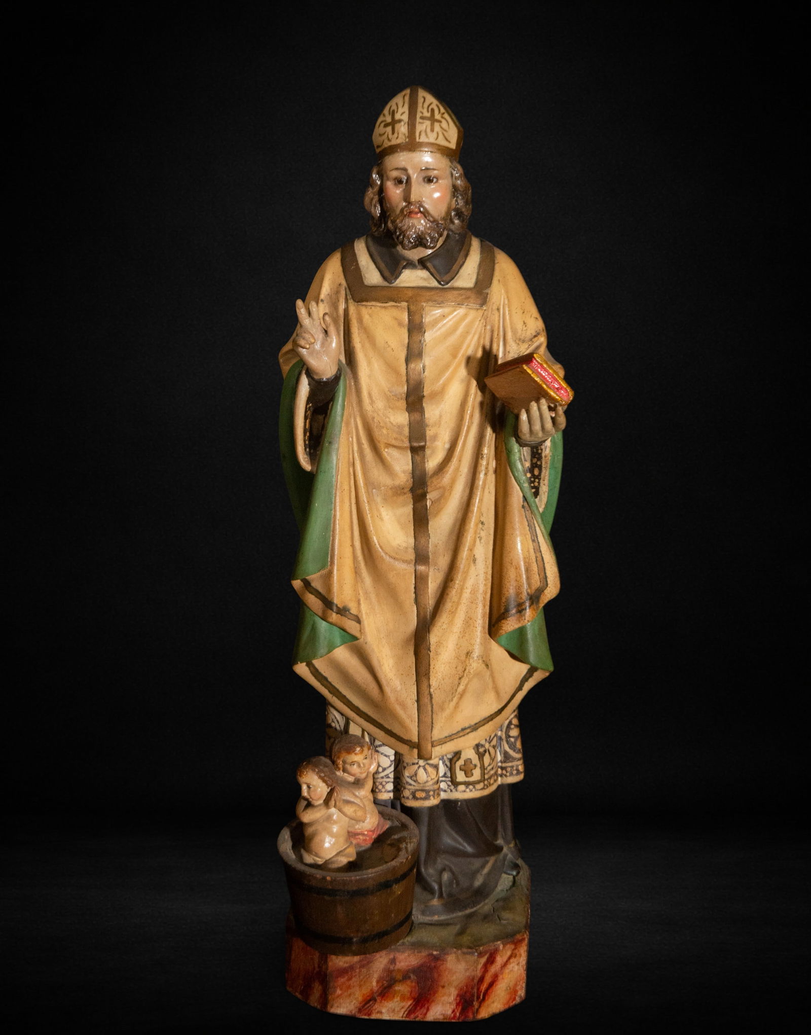 Saint Nicholas of Bari in Olot from the late 19th century: Saint Nicholas of Bari from Olot, late 19th/early 20th century, first period, measures 55 cm x 16 cm x 14 cm