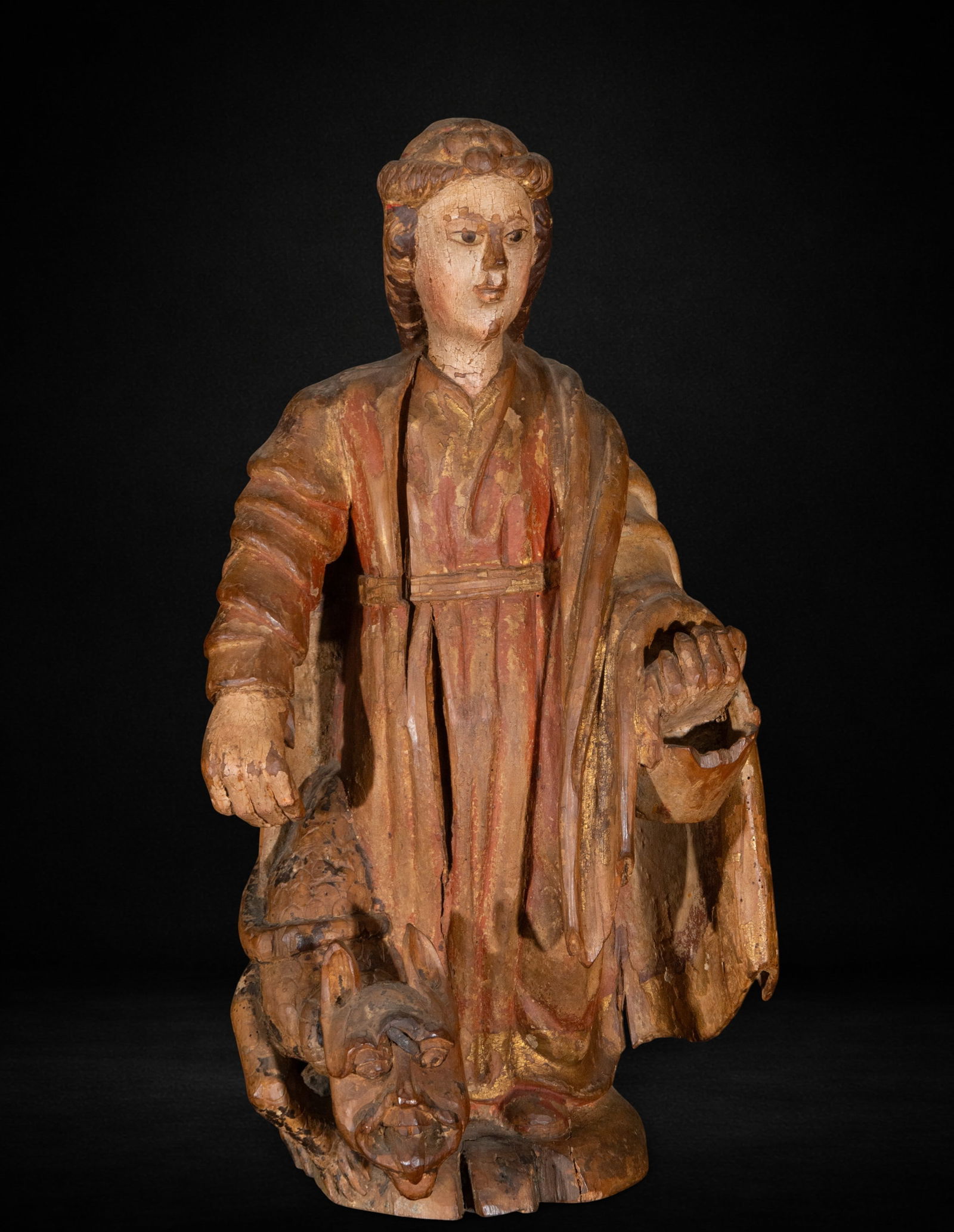 Saint Margaret of the 15th Century - Gothic - Medieval: Saint Margaret of the 16th-17th century, measurements 62 cm x 29 cm x 19 cm