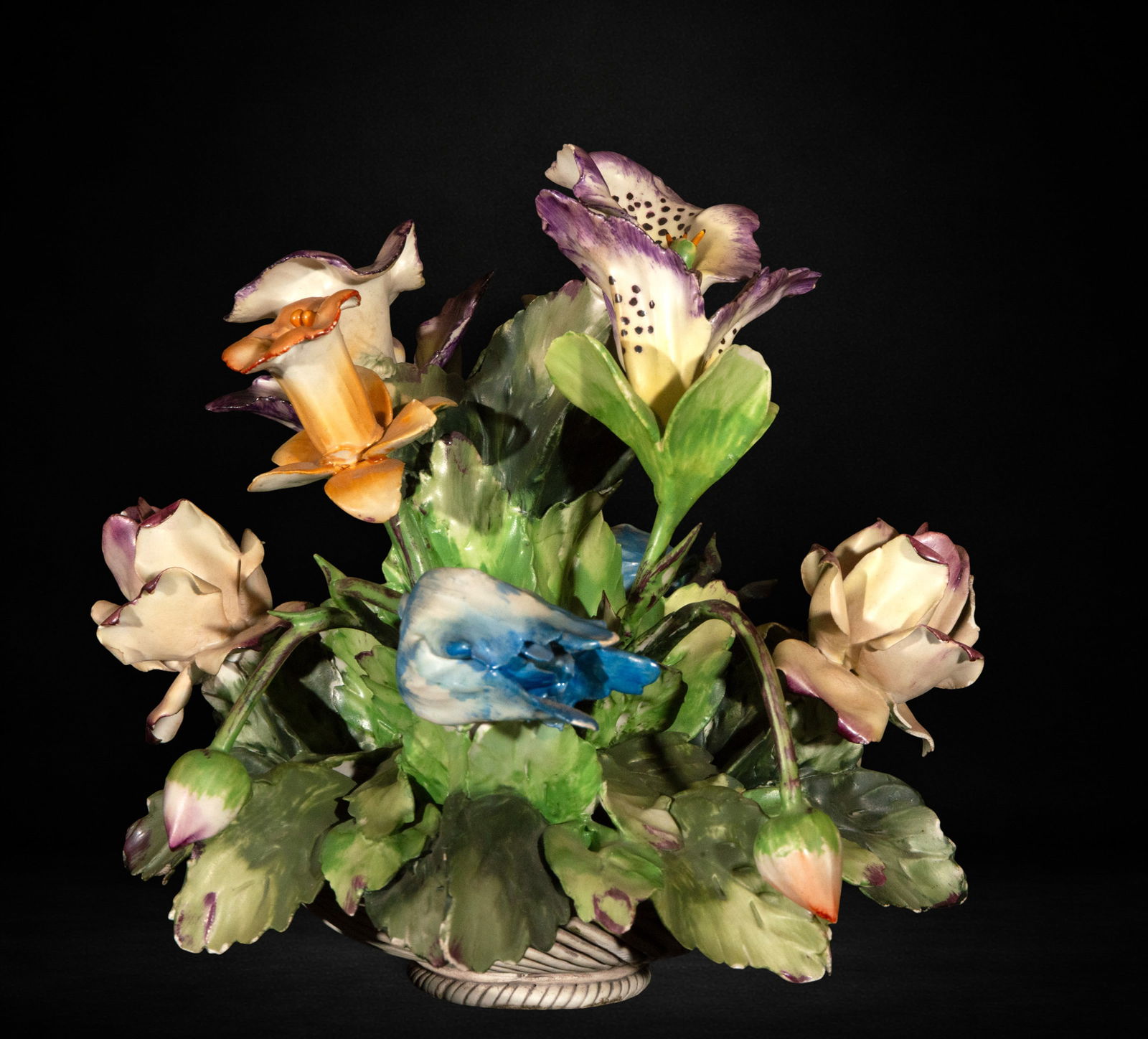 Porcelain flower group by Capo and Monty: Group of porcelain flowers by Capo and Monty, measurements 23 cm x 19 cm x 19 cm