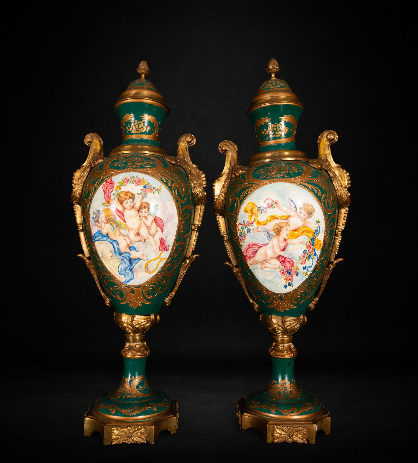 Pair of 20th Century Porcelain and Bronze Vases (1 of 3)