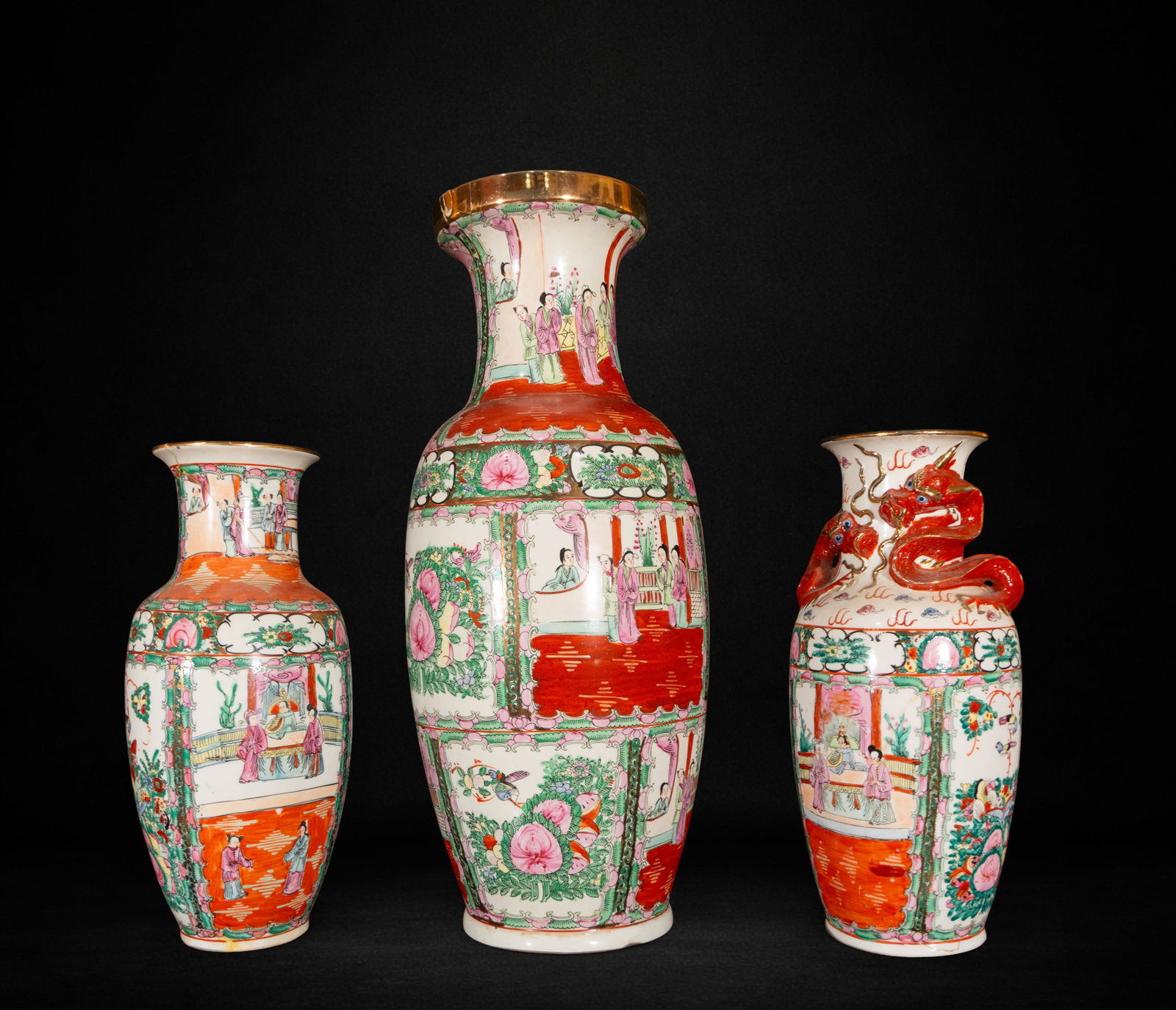 Three oriental vases in glazed porcelain, 19th - 20th century (1 of 4)