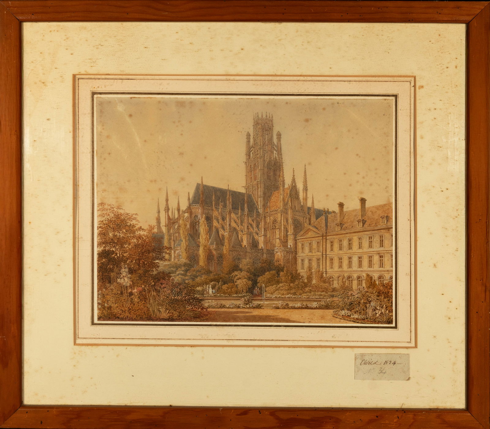 Charles Wild (1781–1835), attributed, watercolor drawing on paper of Rouen Cathedral, 19th century: Resting place of the remains of Saint Joan of Arc of France, watercolor on paper, 35 x 45 cm, framed dimensions: 55 x 65 cm.