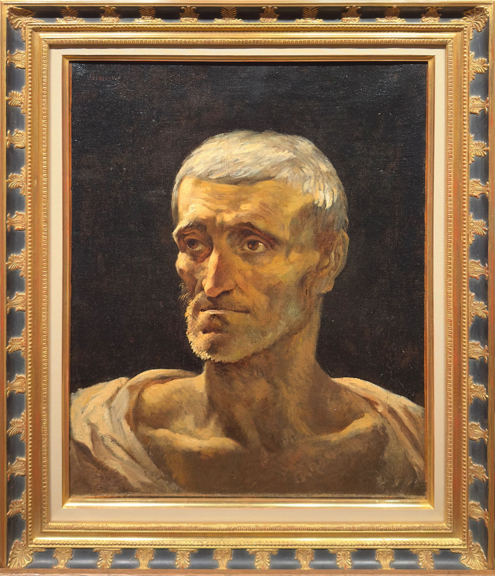 THÉODORE GÉRICAULT (Ruan, 1791 – Paris, 1824) - Study of a shipwrecked man for "Le Radeau de la: Oil on canvas. A restoration report by Laurence Baron-Callegari (2007) and a technical report of a scientific examination carried out in 2008 using various analytical methods are included. The figure