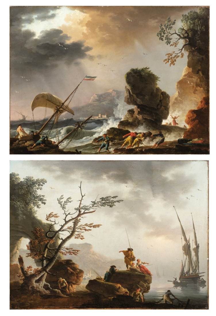 CHARLES-FRANÇOIS GRENIER DE LACROIX, called LACROIX DE MARSEILLE (Marseille, 1700 – Berlin, 1782): Pair of oil paintings on canvas. Dimensions: 48.7 × 64.7 cm each. The first is signed and dated in the lower left corner “Lacroix / 1762”; the second is signed and dated in the lower right co