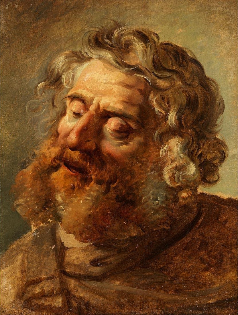 JEAN-HONORÉ FRAGONARD (Grasse, 1732 – Paris, 1806) Attributed - Portrait of a Man (c.: Oil on paper mounted on canvas. Dimensions: 40.5 x 32.3 cm. The work depicts the bust of a man turned slightly to the left, with his mouth slightly open and his eyes closed. His gray hair falls in irr