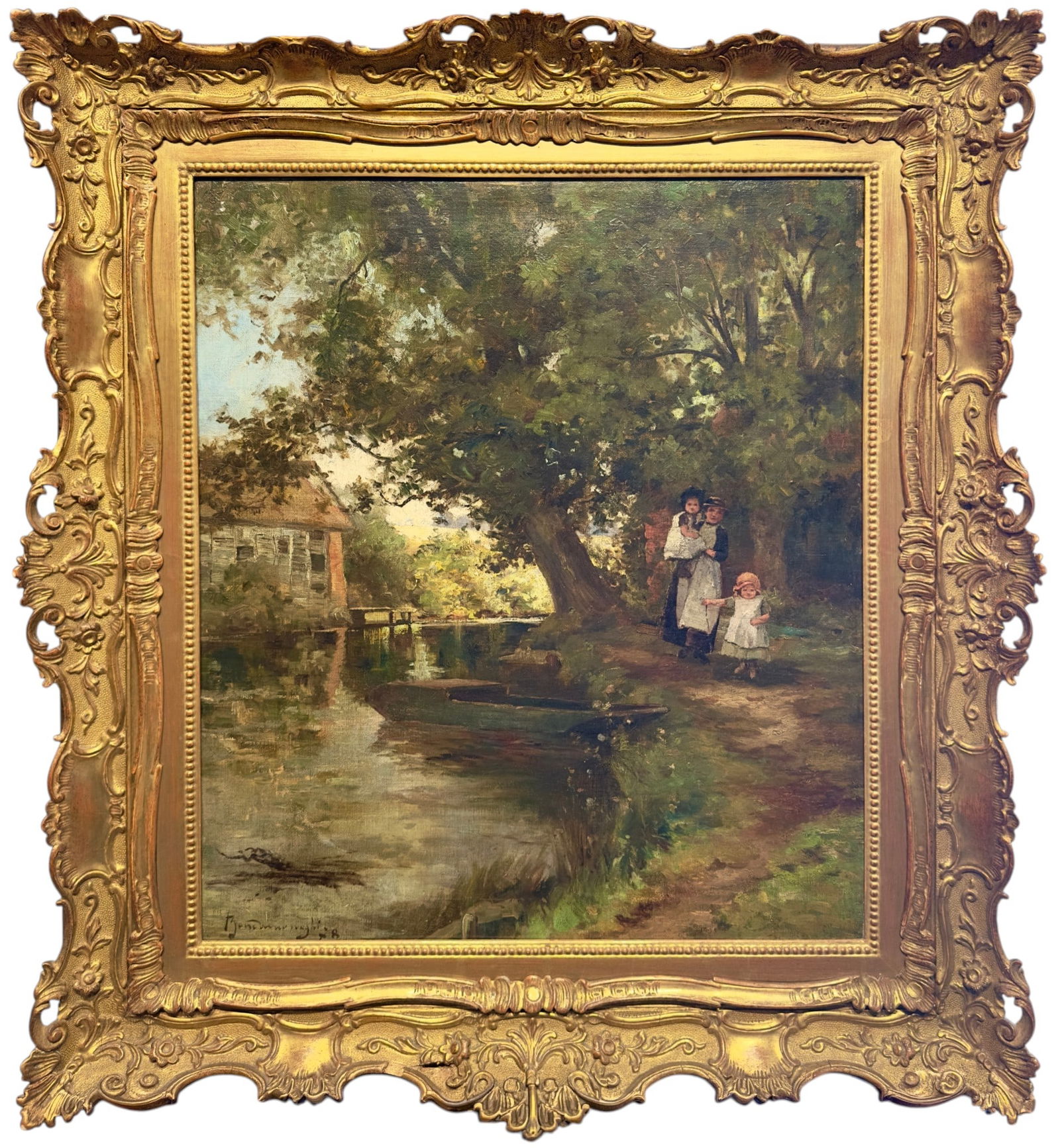 FEDERICO ZANDOMENEGHI (Venice, 1841 – Paris, 1917) - Surroundings of Paris (1878): Oil on canvas. Dimensions: 61 x 50.5 cm. Signed and dated in the lower left corner “Zandomeneghi (18)78”. In this composition, three figures—a woman and two small children—emerge from the