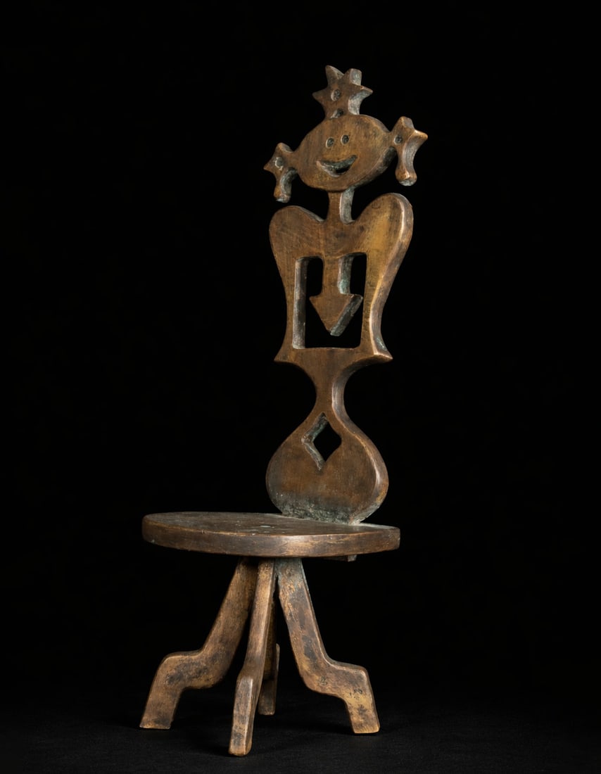 Large Bronze Chair sculpture, Roberto Matta (Santiago de Chile, 1911 - Civitavecchia, 2002): In bronze, dimensions: 37 x 12 x 12 cm. Provenance: former collection of Elías Regalado, inherited through the same family. He was a Chilean architect, painter, and poet, considered the last represen