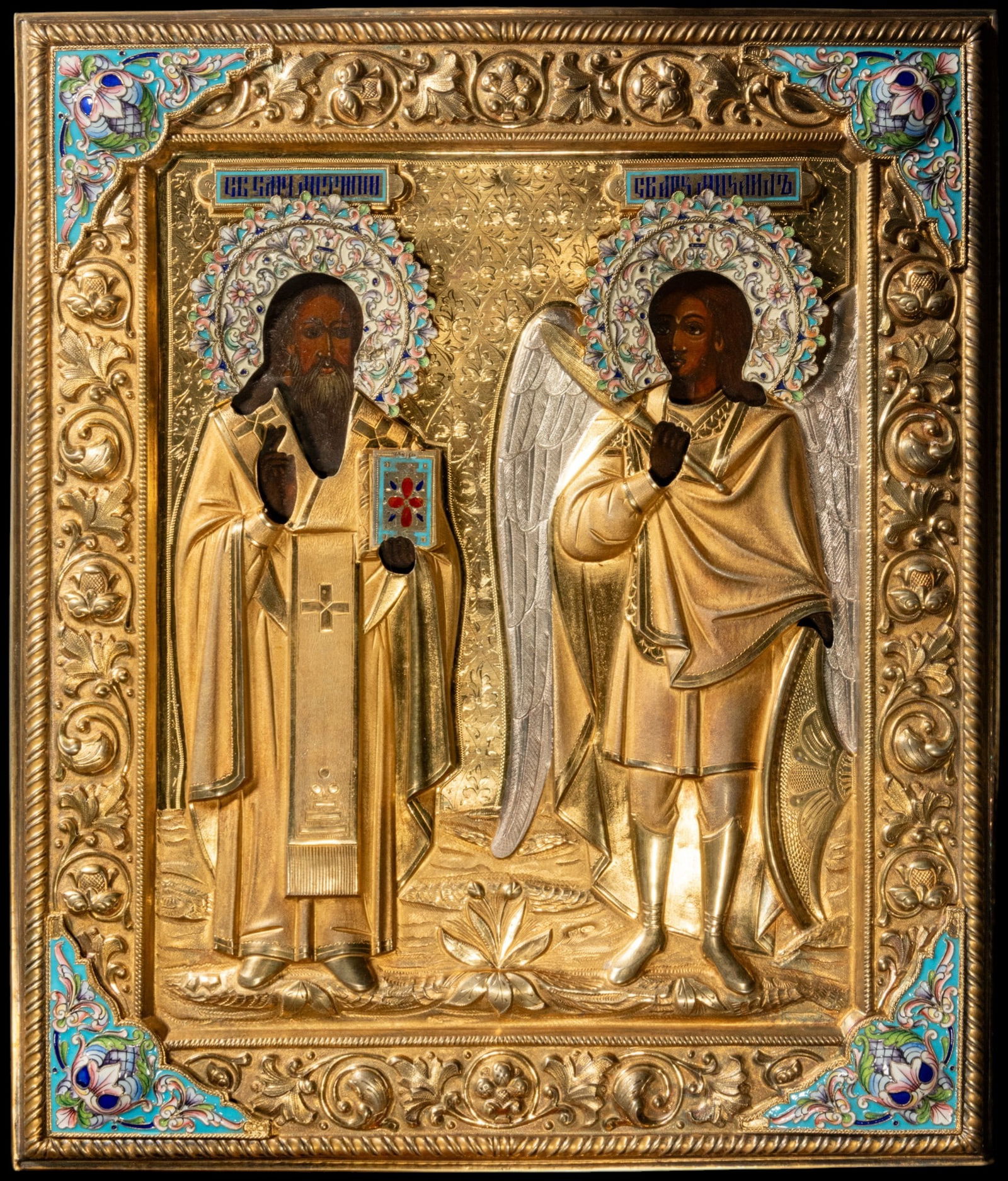 Exceptional Russian Orthodox Icon - Gustav Klingert (1865-1916) - Silversmith Faberge: Weight of silver and enamel case: 441g. Icon size: 33 x 26 cm. Property of an important private collection in Barcelona.