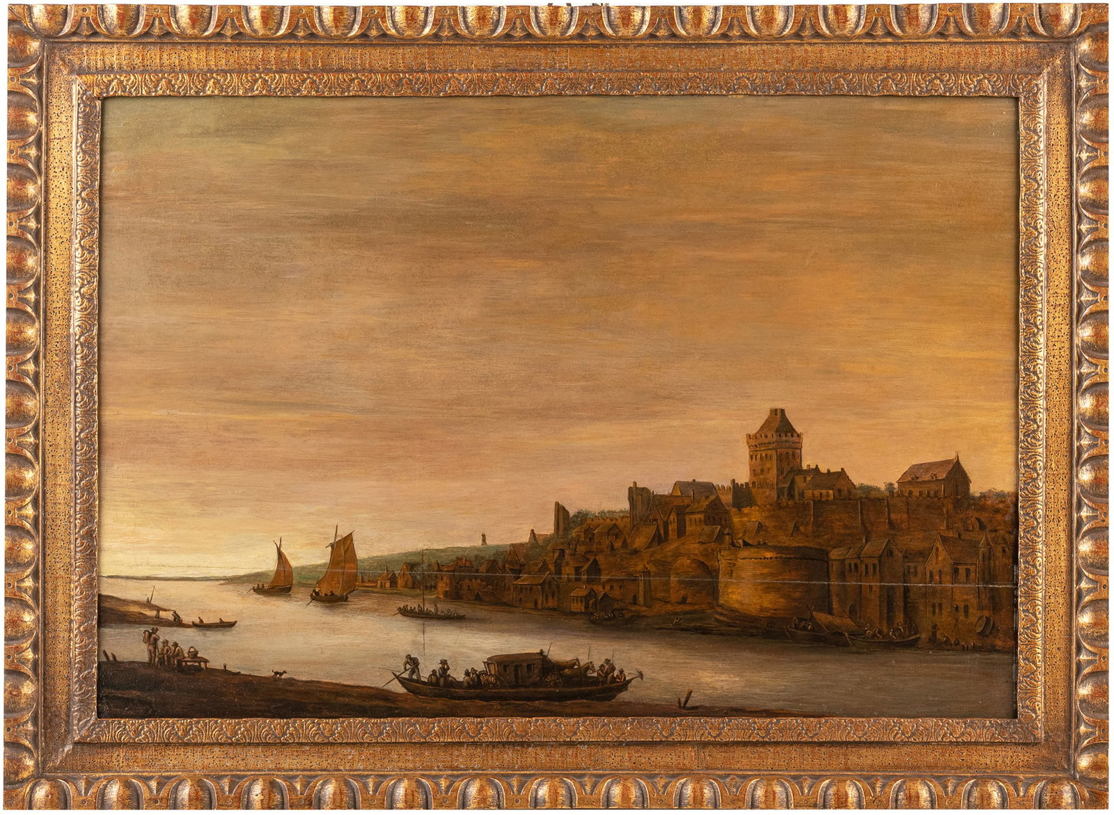 Follower of JAN VAN GOYEN (Leiden 1596 – The Hague, 1656) - Port at sunset, 18th century (1 of 2)