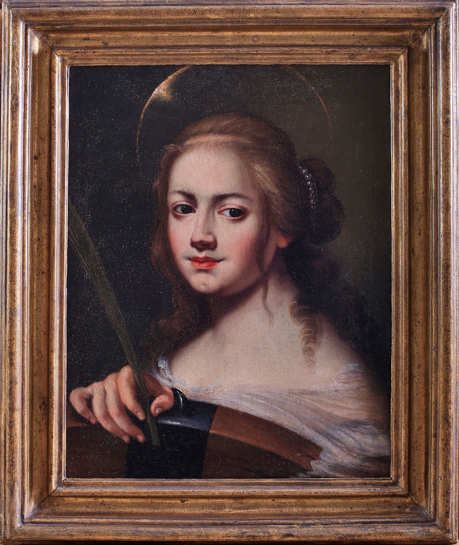 GIOVANNI MARTINELLI (Montevarchi, 1600 – Florence, 1659) - Saint Catherine of Alexandria: Oil on canvas. Dimensions: 44 × 34 cm. The work depicts Saint Catherine of Alexandria, one of the most venerated saints in the Christian tradition. According to tradition, Catherine was a learned pri