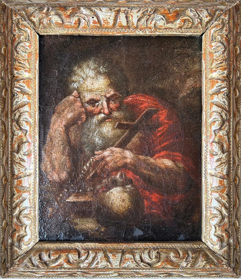 18th Century Italian School - Saint Jerome: Oil on canvas. Dimensions: 26.5 × 20.5 cm. The work depicts Saint Jerome, one of the Latin Fathers of the Church and translator of the Bible into Latin (Vulgate). The saint is traditionally represent