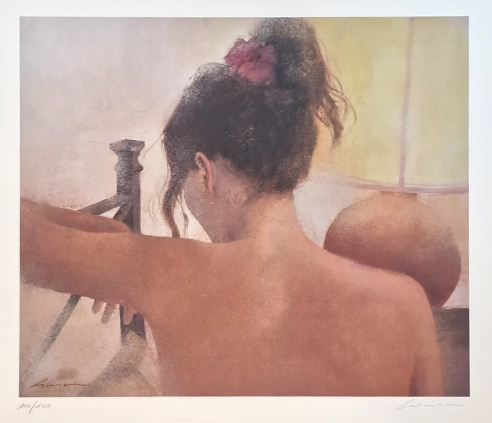 RENZO CROCIARA (Italy, 20th century) Femminile figure, 1990s: Color lithograph on paper. Dimensions: 70 × 70 cm. Signed in pencil in the lower right corner and signed on the plate in the lower left corner. Copy no. 100 of an edition of 100 copies numbered with