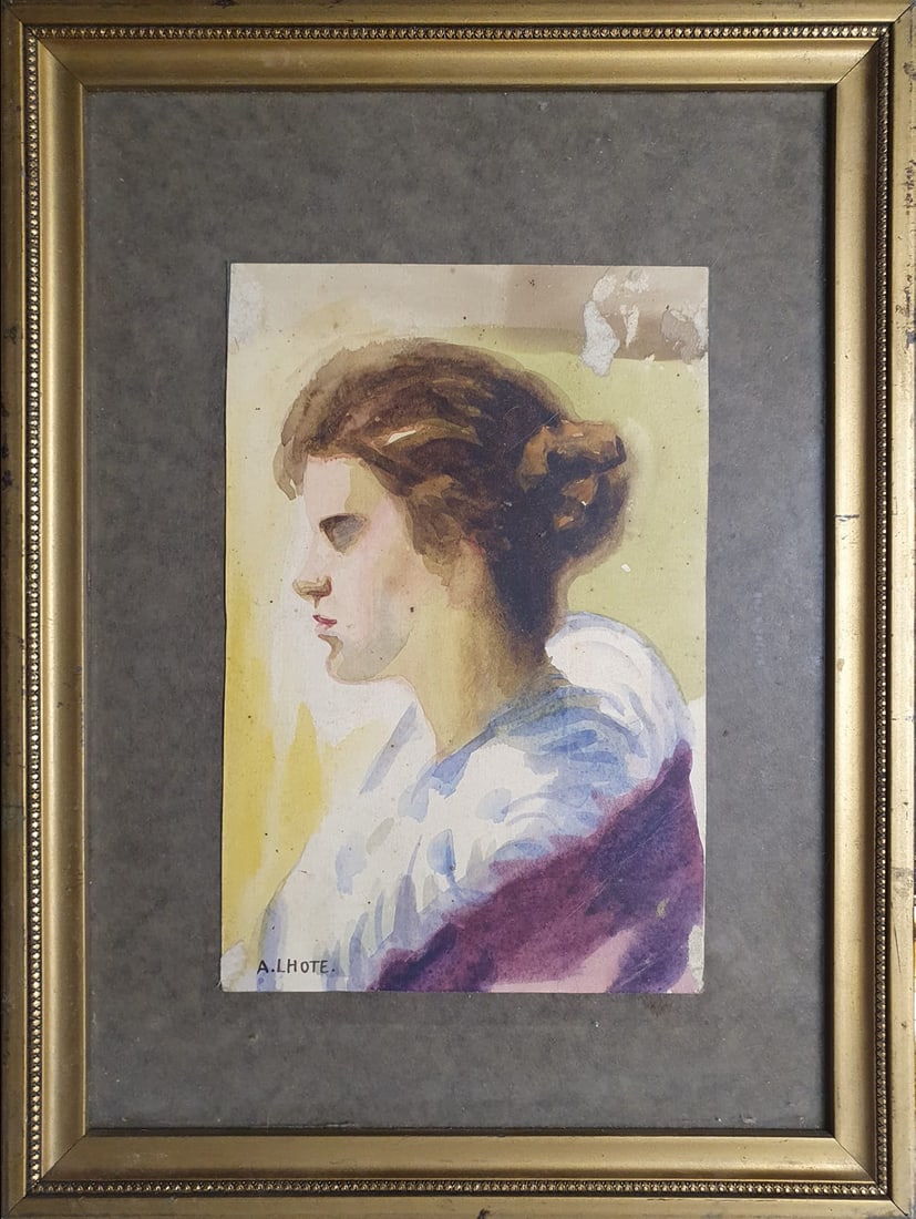 Watercolor portrait of a Lady, signed LHOTE: Measurements: 35.5 cm x 26.5 cm framed
