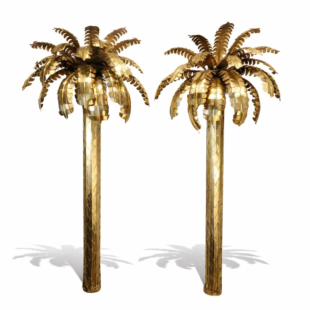 PAIR OF PALM TREE LAMPS BY CHRISTIAN TECHOUEYRES FOR MAISON JANSEN, GILDED BRASS, 70'S – FRANCE: Material: Gilded brass. Designer: Christian Techoueyres. House: Maison Jansen. Period: 1970s. Provenance: Private collection, France. Dimensions: 105 x 50 x 30 cm.
