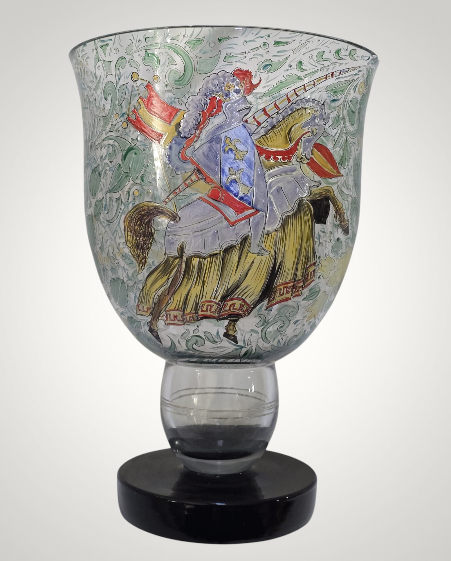 Enameled crystal goblet, 20th century: Measurements: 29 x 19 cm