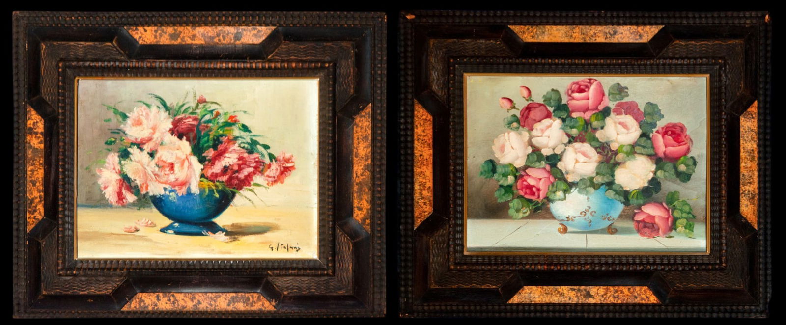Pair of signed floral still lifes, European school, early 20th century (1 of 9)