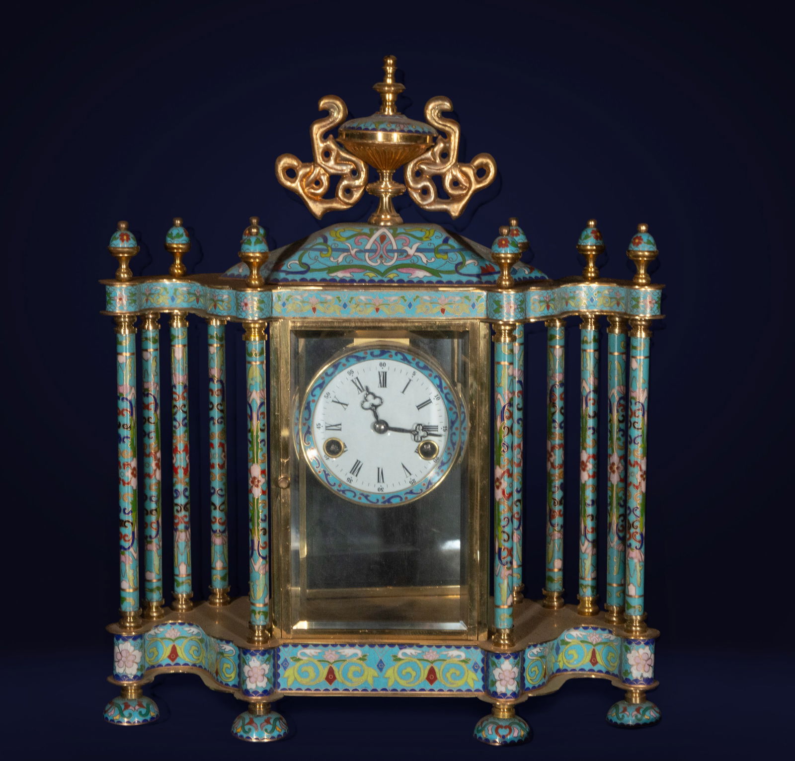 Cloisonné mantel clock, oriental work, 19th-20th century (1 of 6)
