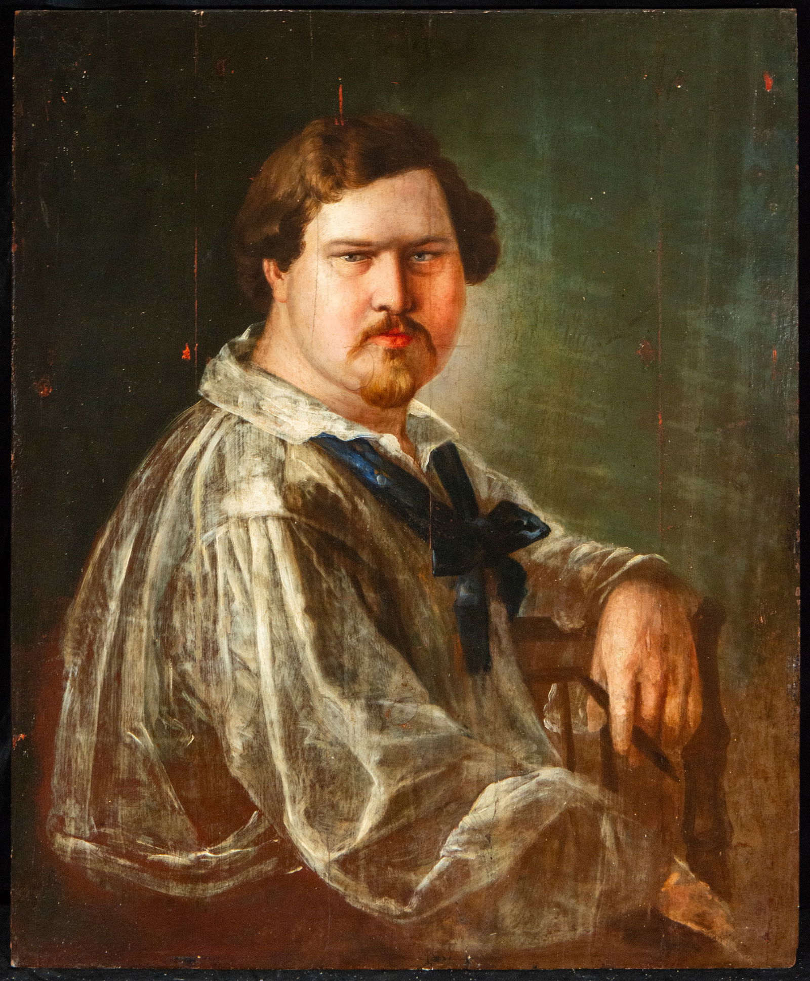 Gentleman, German or Dutch school, 18th century: Oil on panel. Dimensions: 60 × 77 cm. Portrait of a gentleman, executed with restraint and precision, focusing on the sitter's presence and the depiction of his attire. The composition is understated