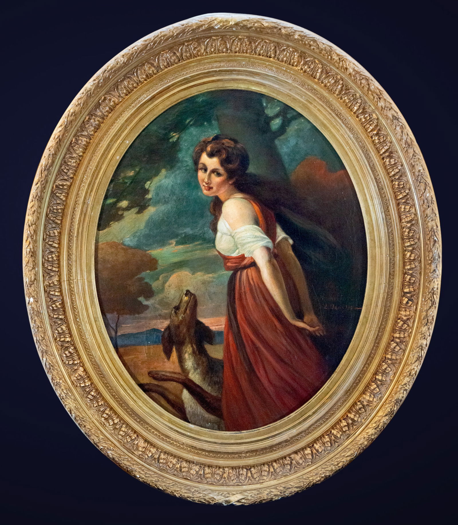 19th Century European Romantic School - Oval on Canvas: Oil on canvas. Measurements: 76 x 63 cm; 108 x 94 cm with frame.