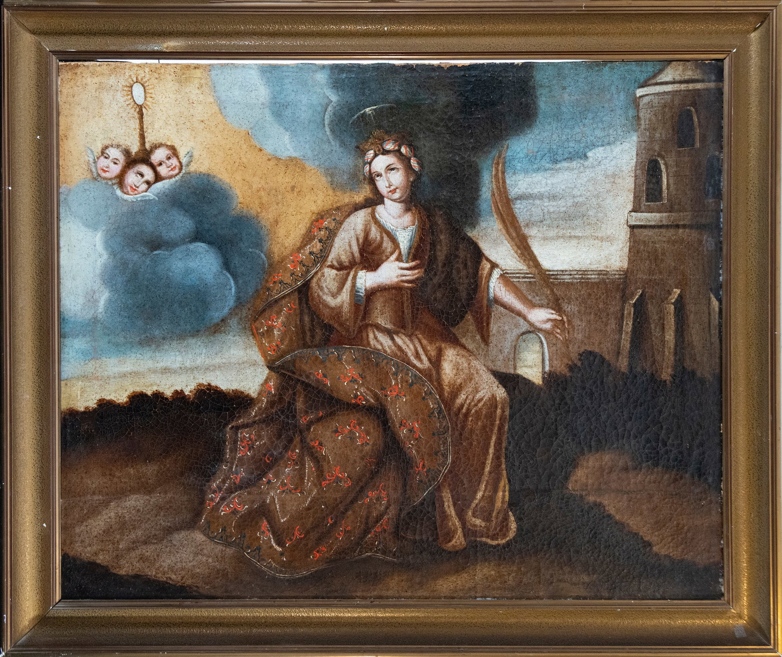 Saint Catherine of Alexandria, Colonial School of New Spain, 17th Century: Oil on canvas. Measurements: 101 x 80 cm; 113x93cm
