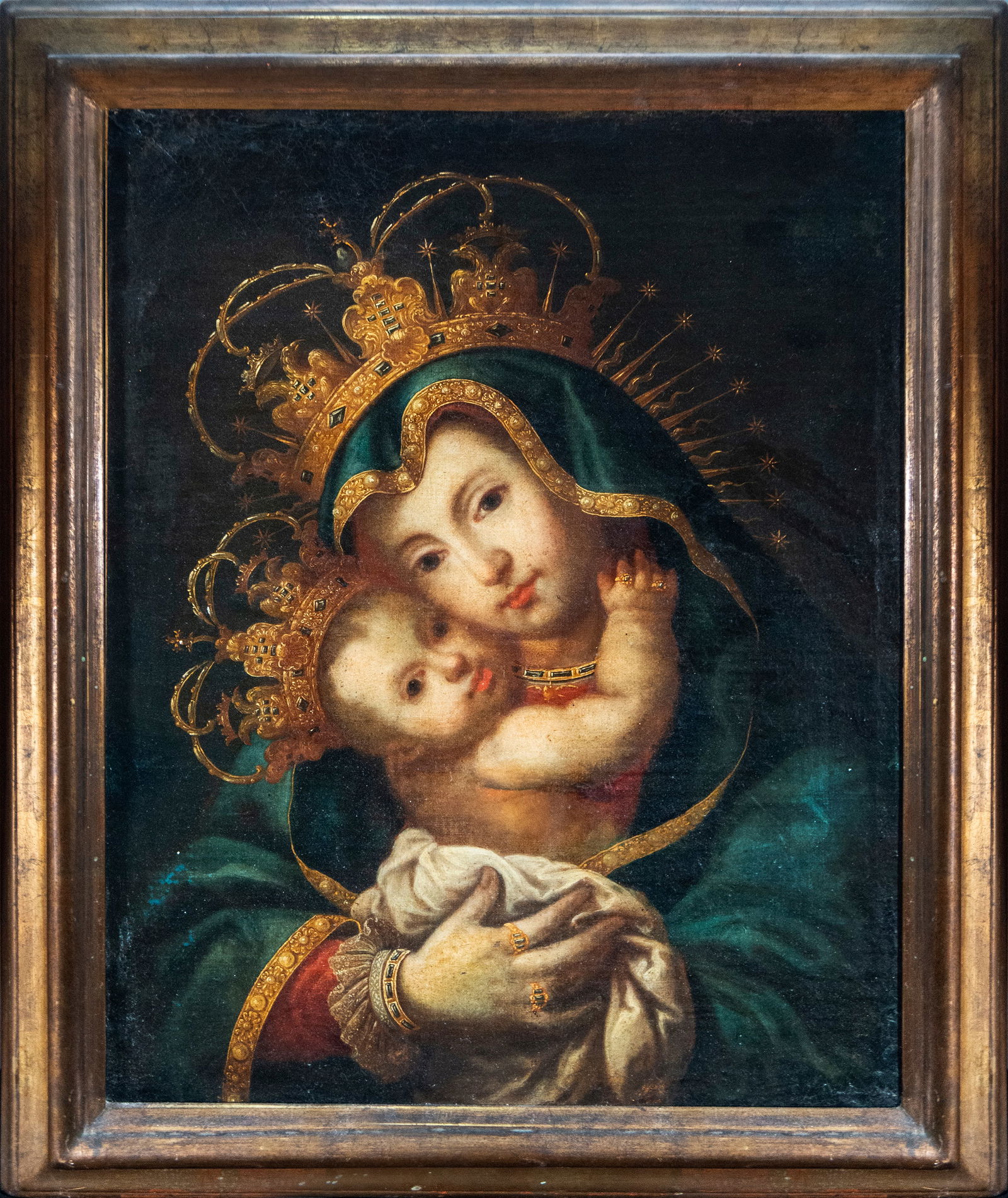 Beautiful colonial Virgin of Bethlehem, New Granada - 18th Century: Oil on canvas. Measurements 64 x 50 / 79 x 63 cm.