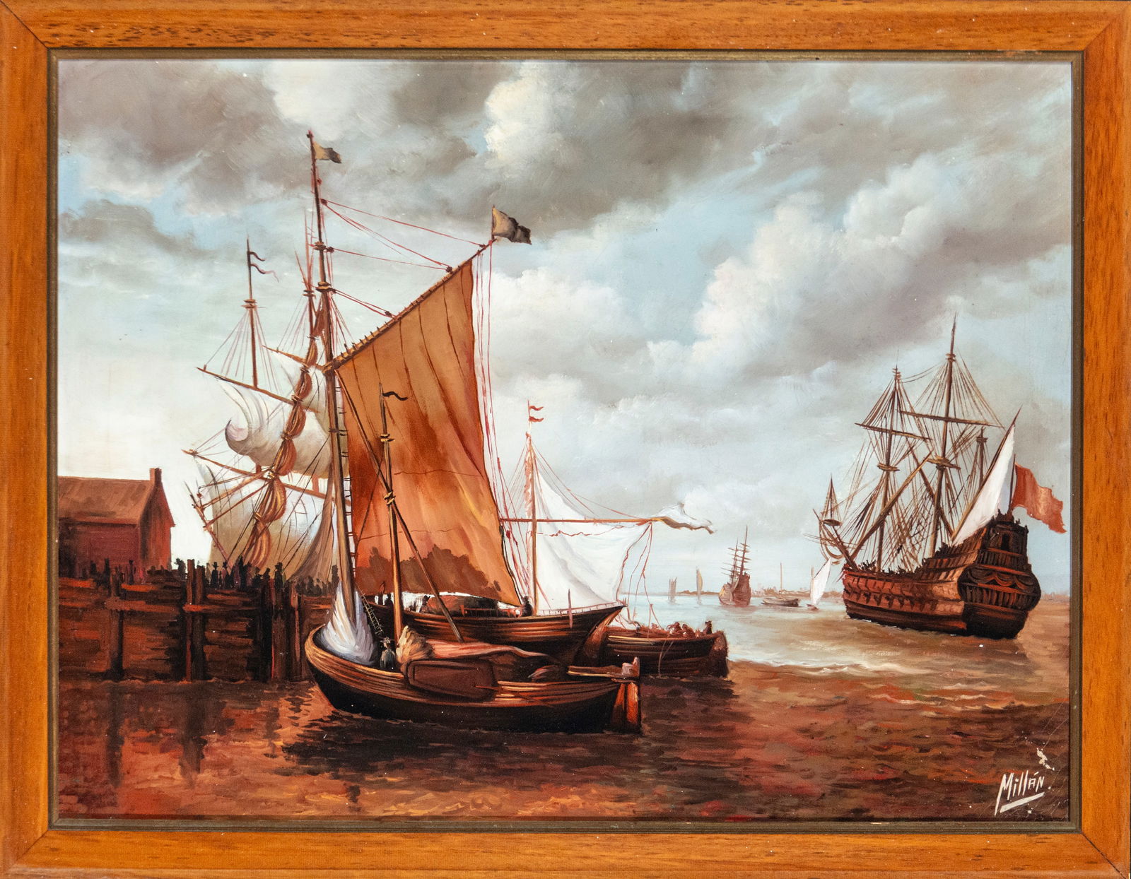Marine painting with sailing ships, Signed Millán, European School, 20th Century (1 of 6)
