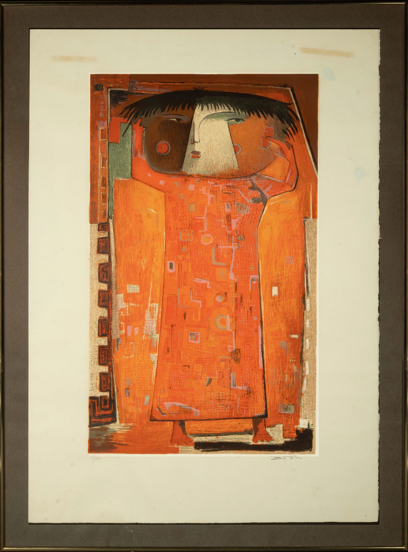 Angel Botello lithograph (CANGAS DE MORRAZO 1913 - SAN JUAN, PUERTO RICO, 1986), ed. 18/150: Stamped Claude Jobin Grapholit. Edition 18/150. Framed dimensions: 85 x 63 cm. Lithograph dimensions: 75 x 53 cm.