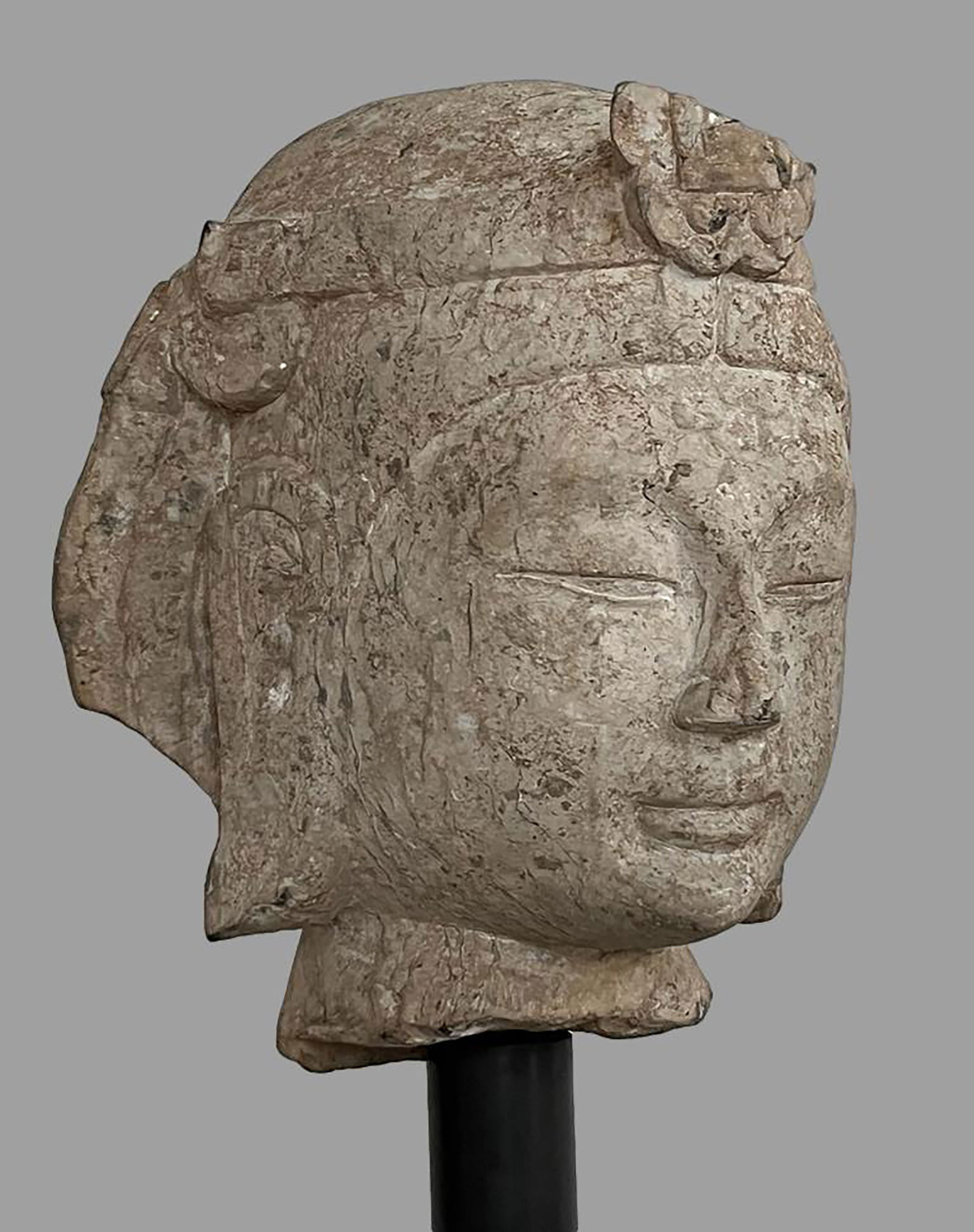 Head of the youthful, beautiful Bodhisattva Avalokitesvara “Kwan Yin, ?? wearing a jeweled tiara, (1 of 6)