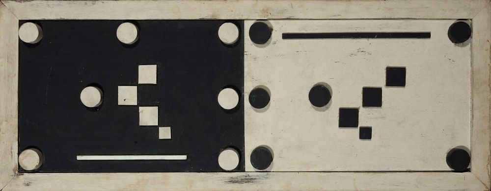 Dolores "Lolo" Soldevilla (1901-1971) - Latin American Contemporary Art, 20th Century: Lolo Soldevila - 1956 - With Certificate from Martha Carranza. Composition with two-tone wooden blocks, black and white. Dimensions of the work: 45.8 x 104.9 x 1.5 cm. Provenance: property of an impor