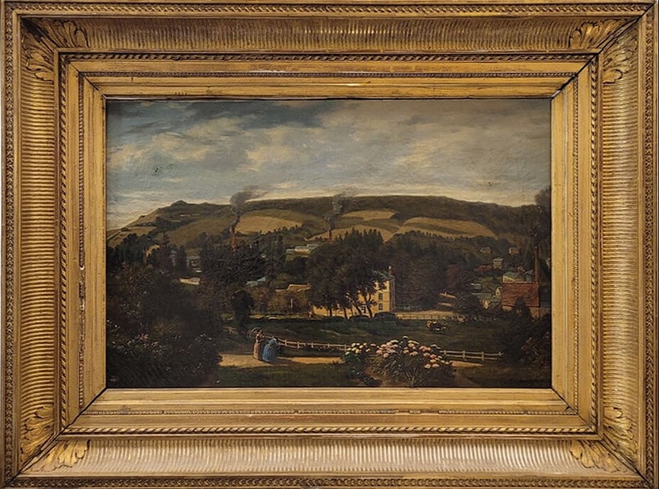 “Landscape of Asnières-sur-Seine?? Narcisse Berchère, s. XIX – France: Overall dimensions: 70 x 94.5 x 7.5 cm. • Dimensions without frame: 43.5 x 68 cm.