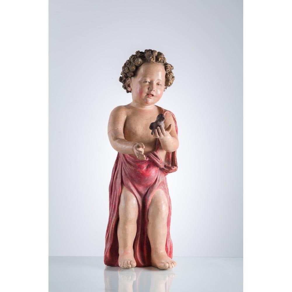 Antonio Begarelli (Modena, 1499 – Ibidem, 1565) Attributed - Saint John the Baptist with a: Polychrome terracotta sculpture. Measurements: 65 cm. Batch in international warehouse (within the EU). Intra-EU shipping: no import duties apply within the EU. An export permit from the country of or