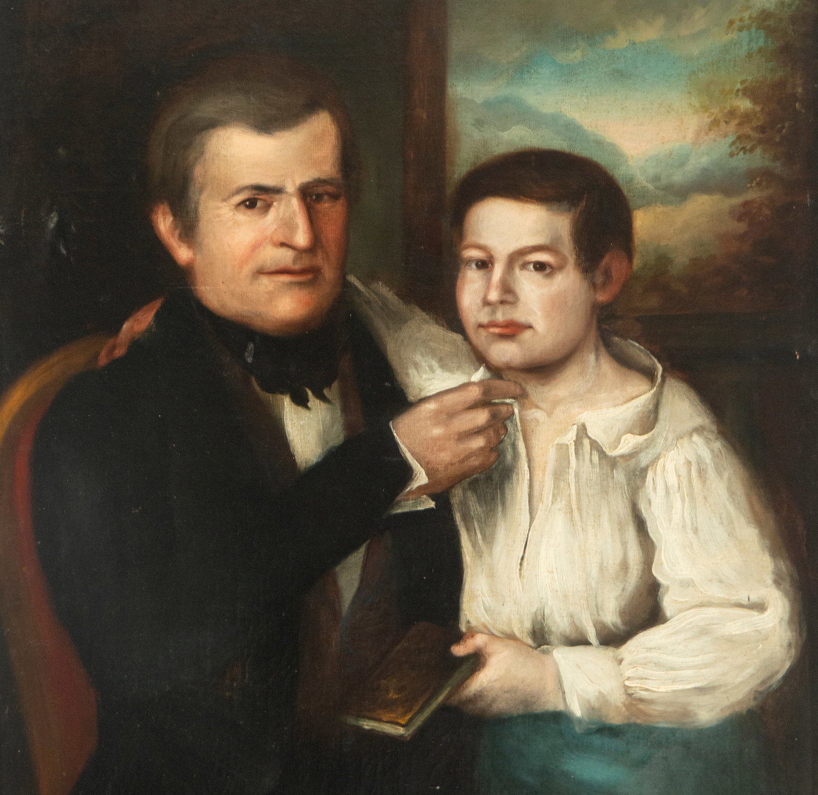 Portrait of a gentleman and boy, 19th century: Measurements: 103 x 78 cm