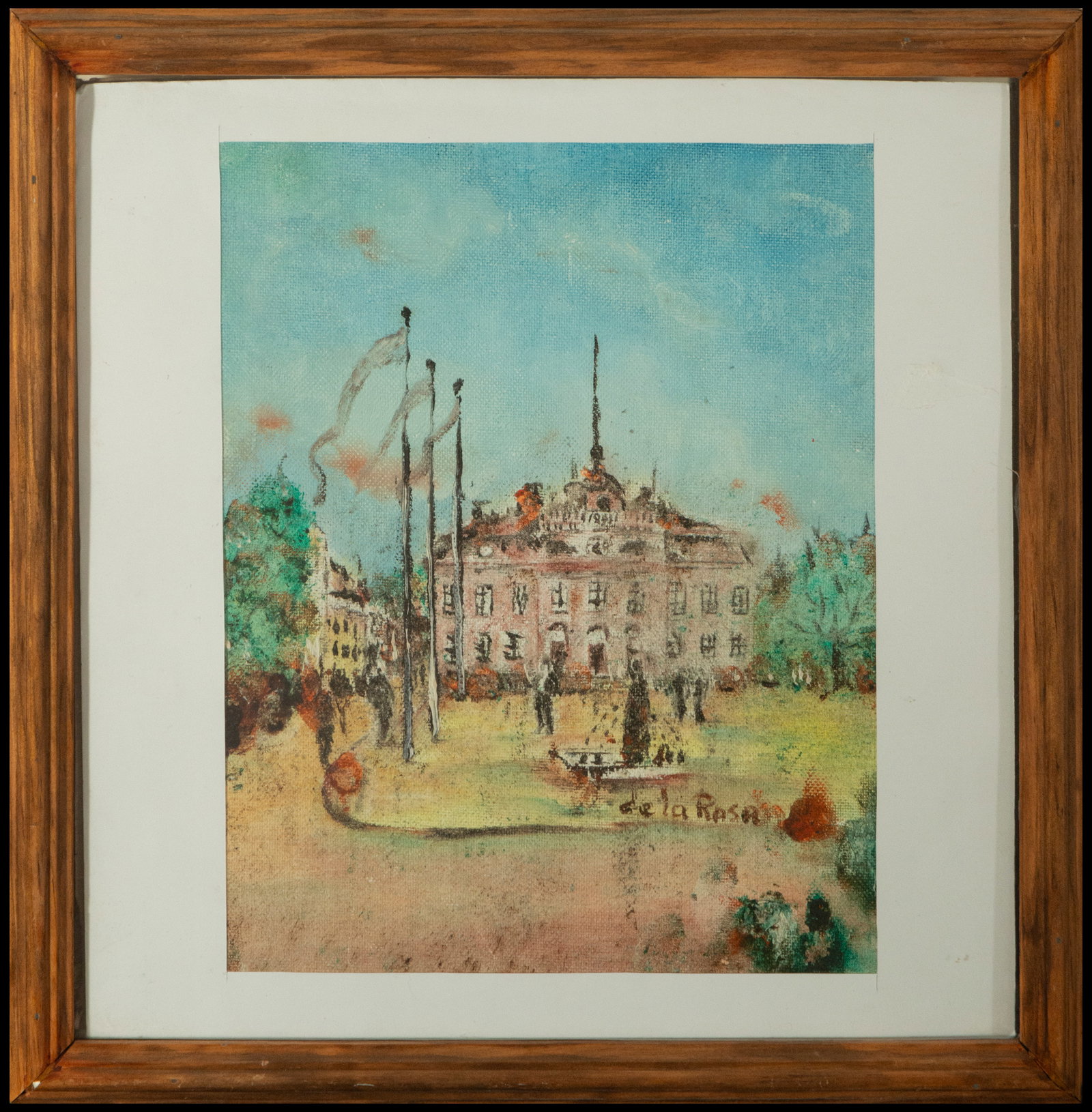 View of the Town Hall, Ricardo de la Rosa, 20th century: Oil on canvas, measurements: 25 x 21 cm, framed measurements: 34 x 34 cm.