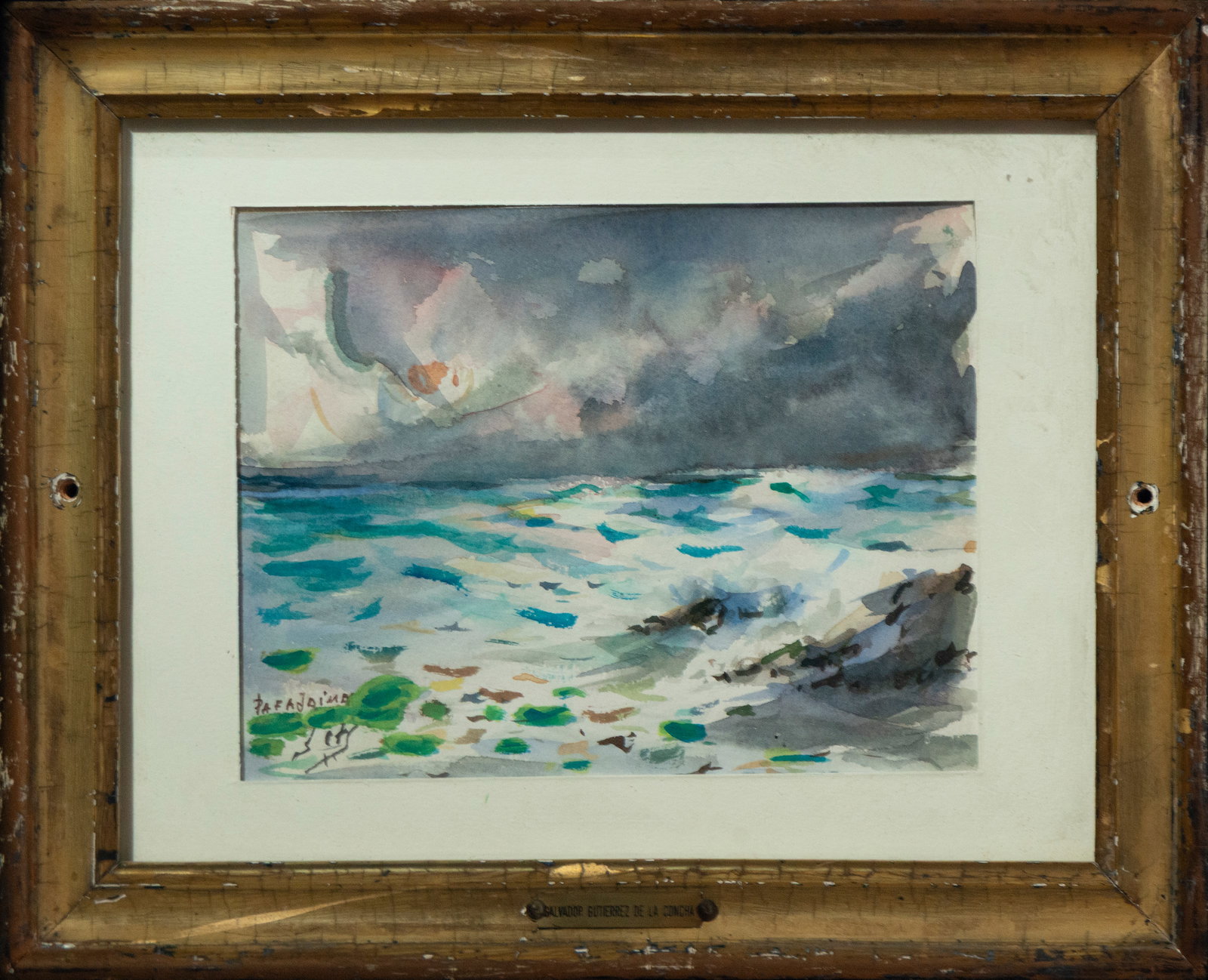 Salvador Gutierrez, watercolor on paper: Measurements: 23 cm x 18 cm / 39 cm x 30 cm