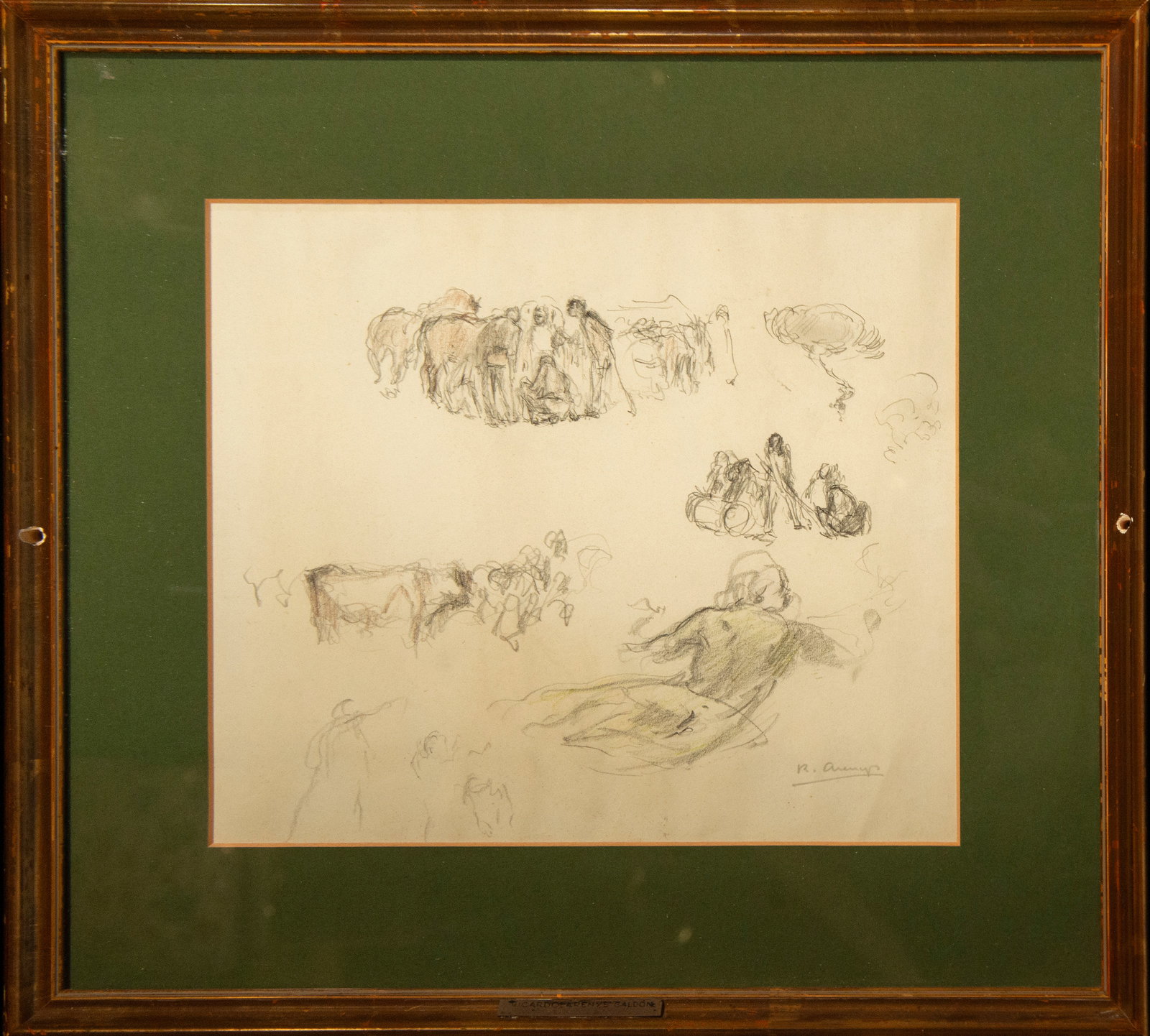 Ricardo Arenys, Catalan school of the 20th century: Charcoal on paper, 40 x 50 cm