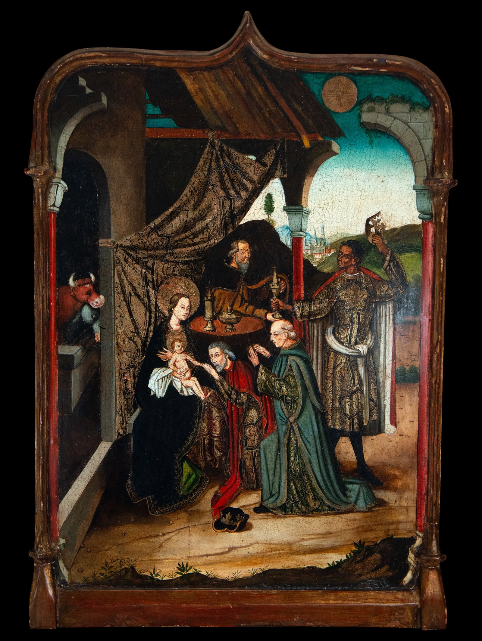 Oil on panel, 19th-century European School, based on Medieval models: Measurements: 90 cm x 65 cm / 101 cm x 71 cm