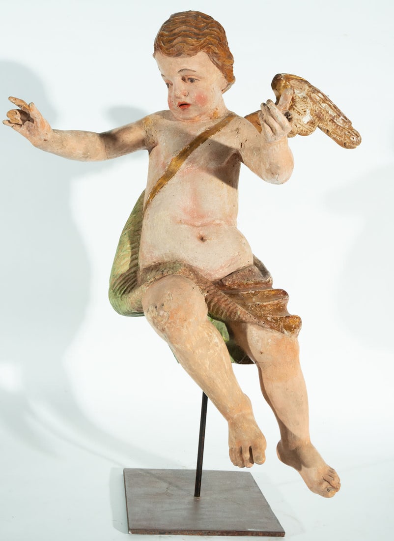 Angel in Polychrome Wood, Venice, Italy, 18th century: Angel measurements: 83 x 63 x 27 cm