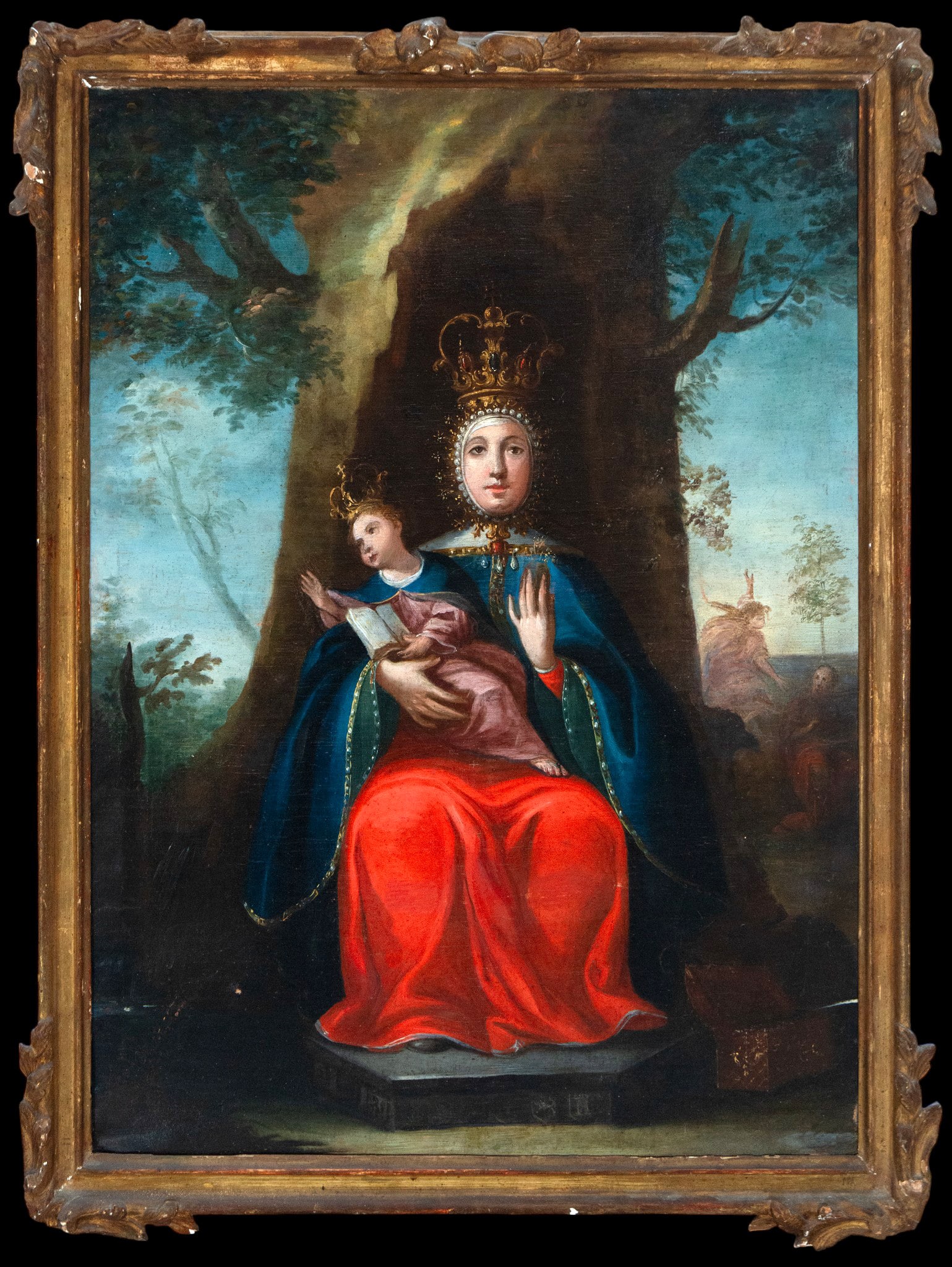 Virgin of the Oak - Mexican School - 18th Century.: Oil on canvas. Measurements: 85 x 63 cm (without frame), 97 x 68 cm (with frame).