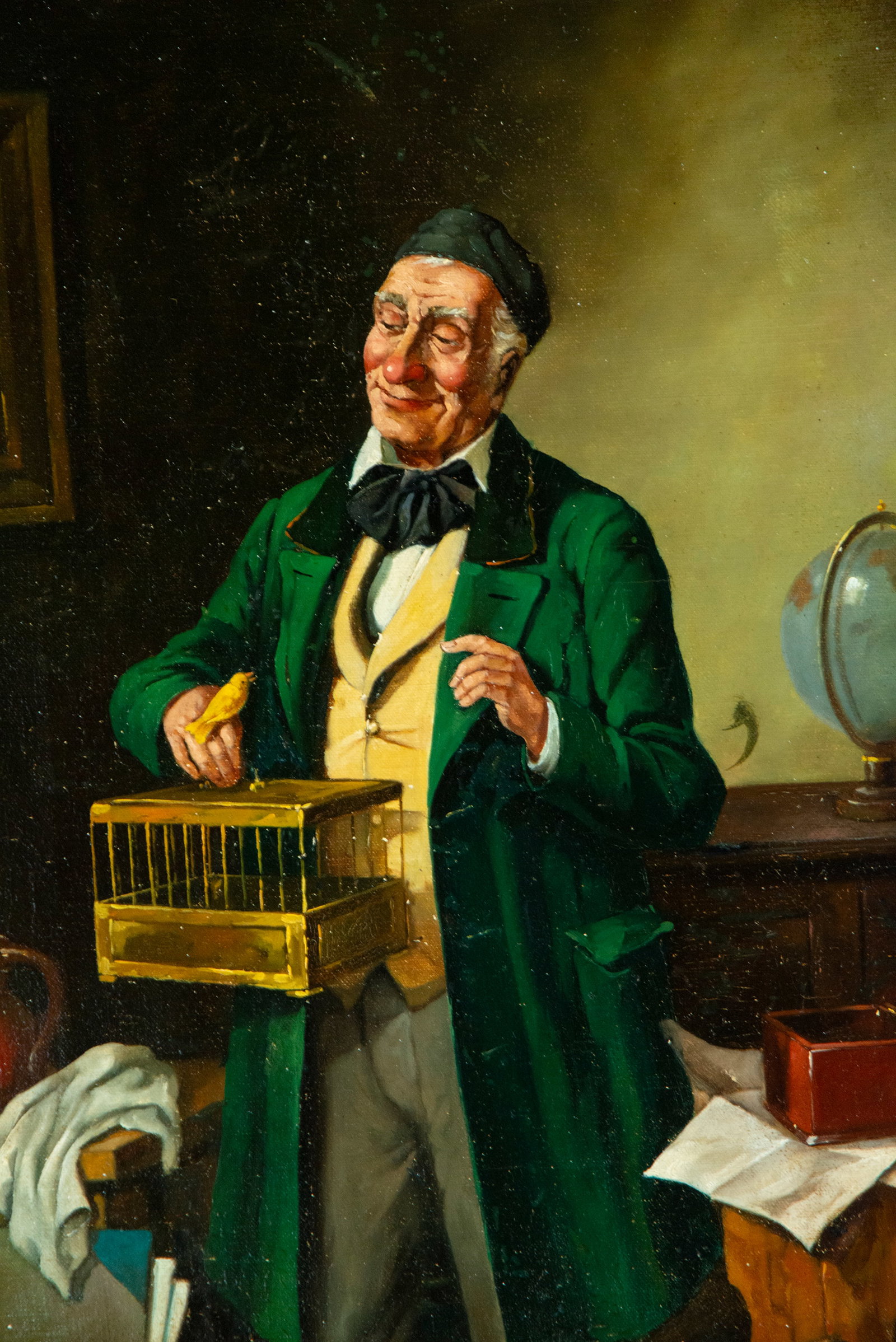 Portrait of a Gentleman with a Cage Holes on Canvas: Measurements: 40 cm x 30 cm and 56 cm x 46 cm