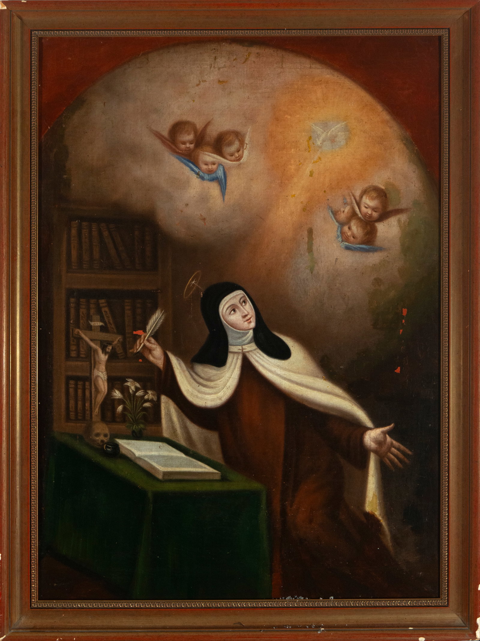 Oil on canvas painting of Saint Teresa of Jesus, Italian School, 19th century: Measurements: 69 cm x 48 cm and 76 cm x 75 cm
