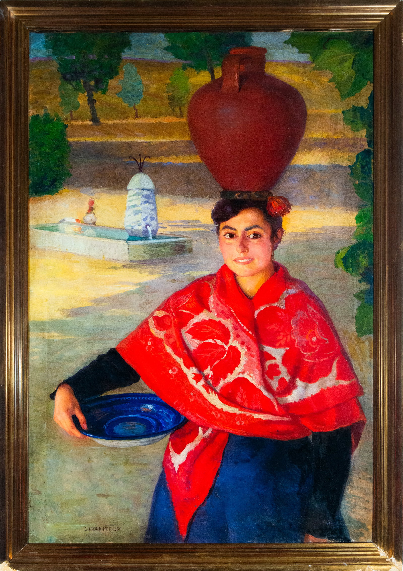 Eugenio Hermoso (1883-1963) - Lady with a Pitcher: Measurements: 134 cm x 88 cm and 147 cm x 101 cm