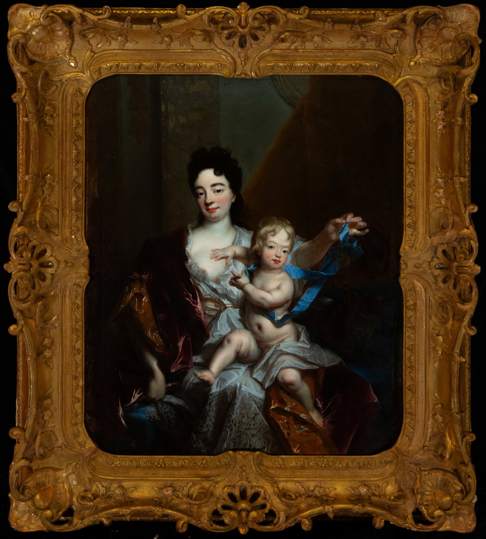 Nicolas de Largillière (Paris, 1656 - 1746) - Portrait of Marie Madeleine Mercier and Louis de: Oil on canvas. Dimensions: 65 x 55 cm (unframed). We would like to thank Dominique Brême for his help in cataloging this work. On the back of the frame, there is an erroneous inscription "Duché de V