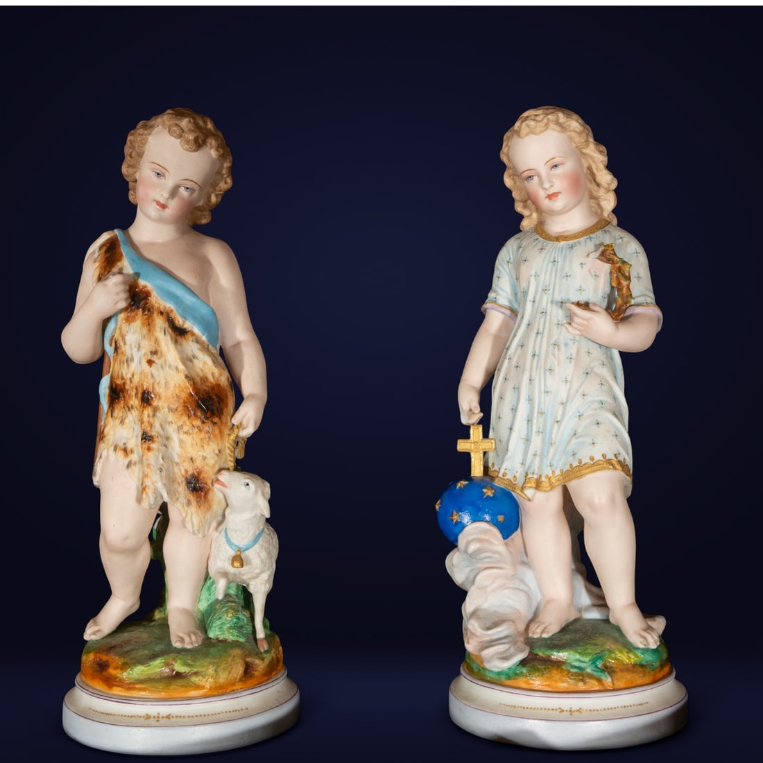 Adam and Eve pair in German porcelain from the 19th-20th century: Measurements 43 × 19 × 18 cm