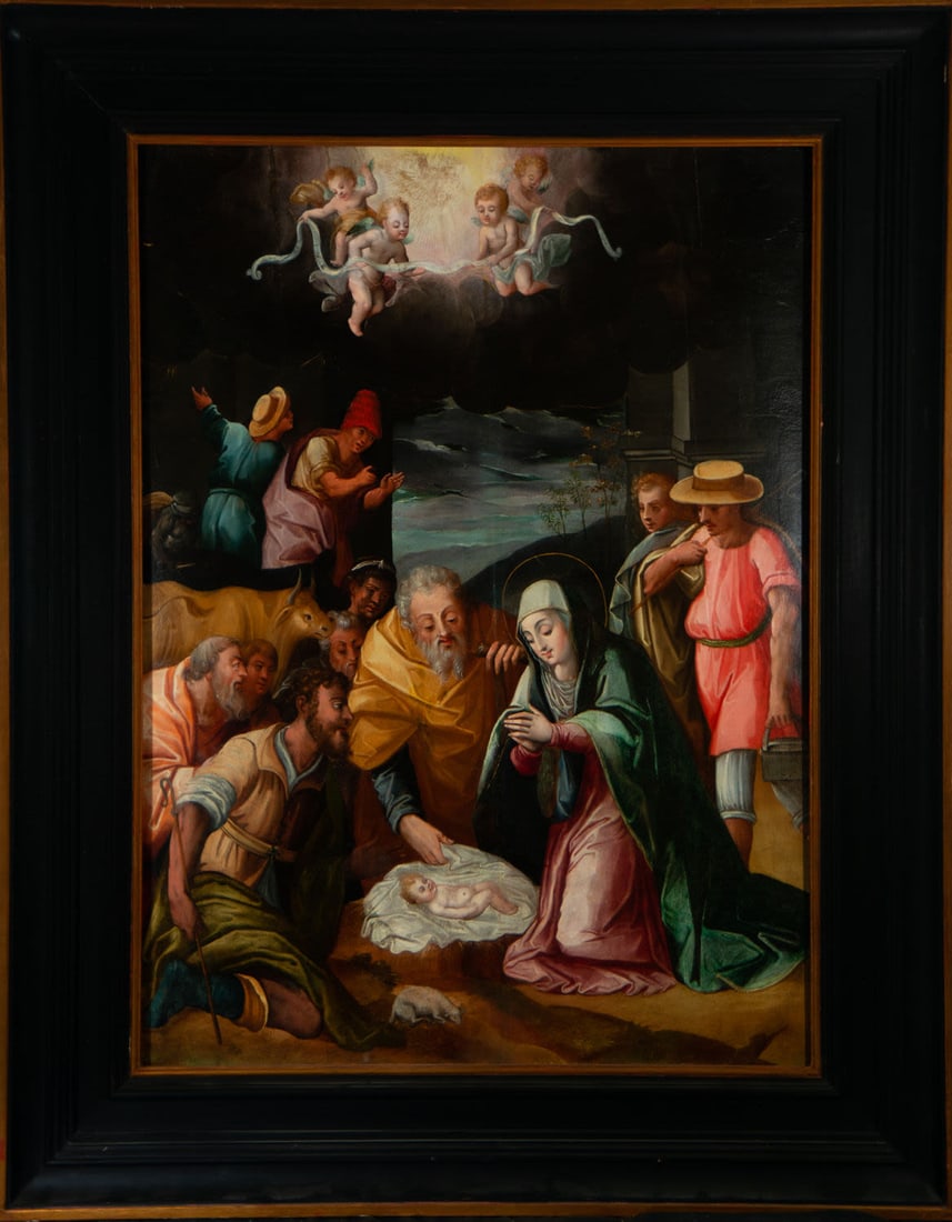 Adoration of the Magi, Italo Flemish school of the 16th century: Oil on board, framed measurements: 126 x 99, board measurements: 97 x 71 cm