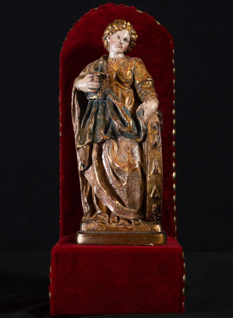 Santa Barbara, Roman school of the 16th century: Size measurements: 26 x 11 x 8 cm, measurements with base: 38 x 14 x 12 cm